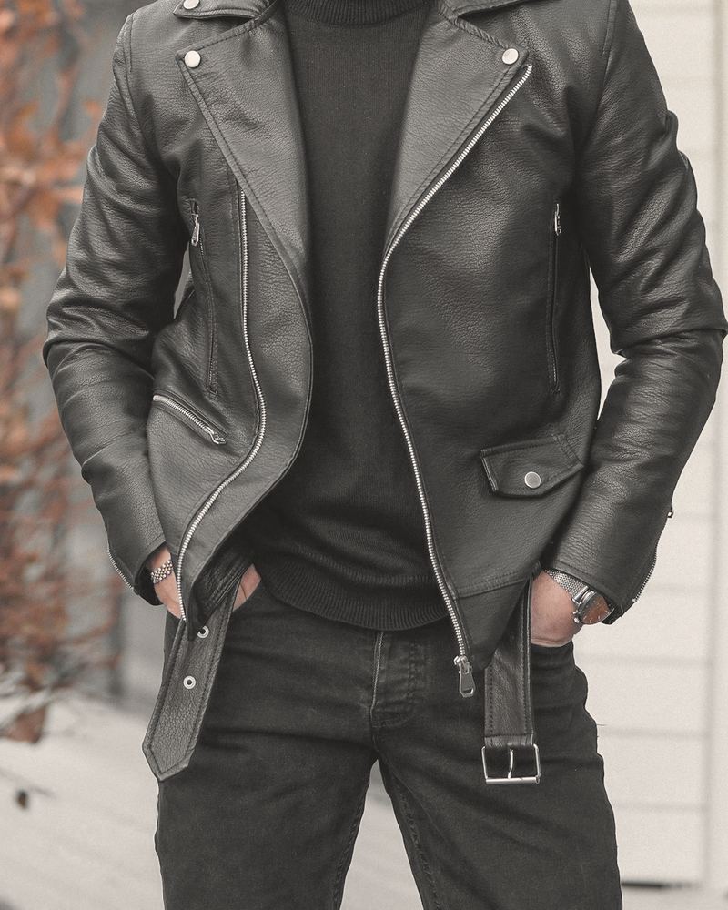 The Yangon Rider worn open over a black knit, front view