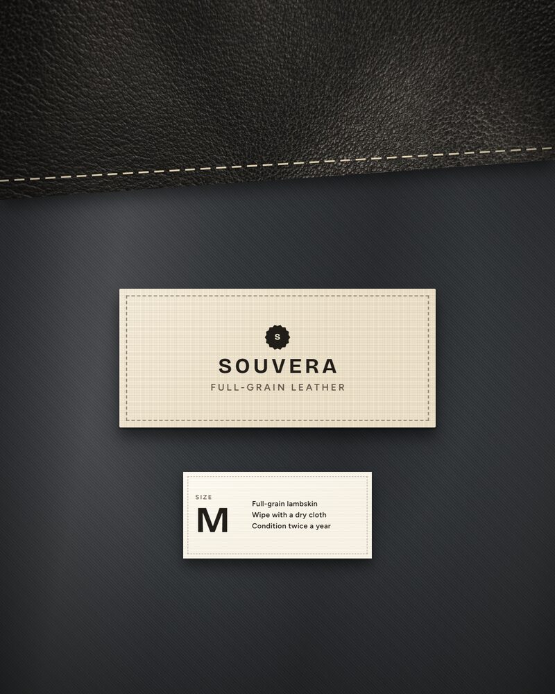 The Souvera neck label stitched into the lining